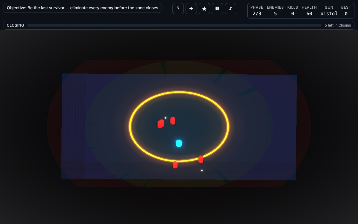 Free Fire — Royale — browser game by Luong Nguyen, play free at luongnv.com, Top-down battle-royale homage: drop into a tiny island, loot crates for better g