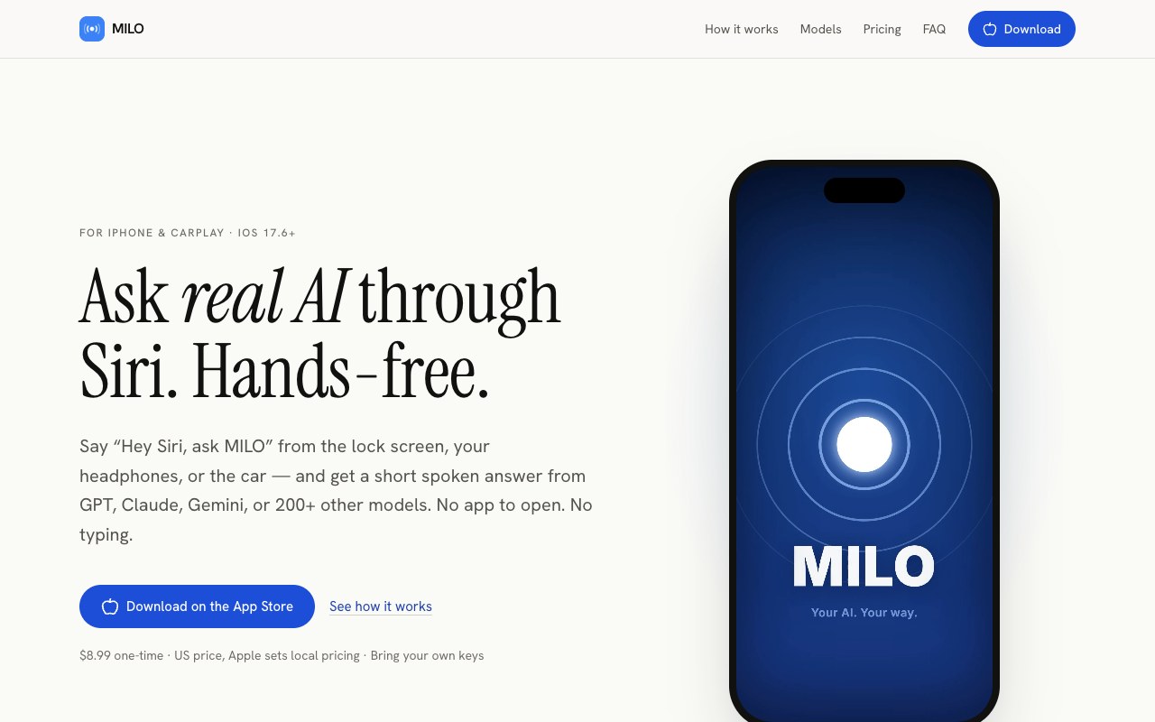 Milo — iOS · Voice AI by Luong Nguyen, available at askmilo.pro