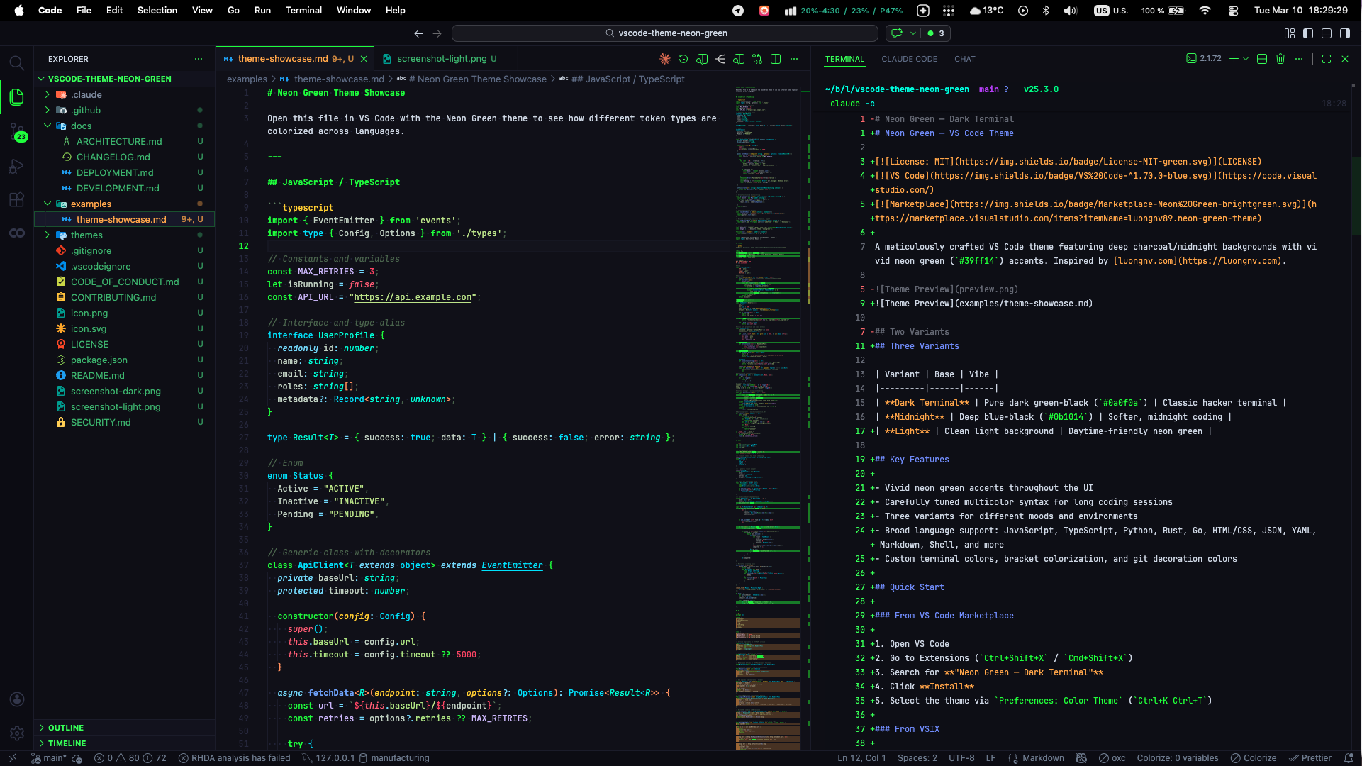Neon Green Dark Theme screenshot