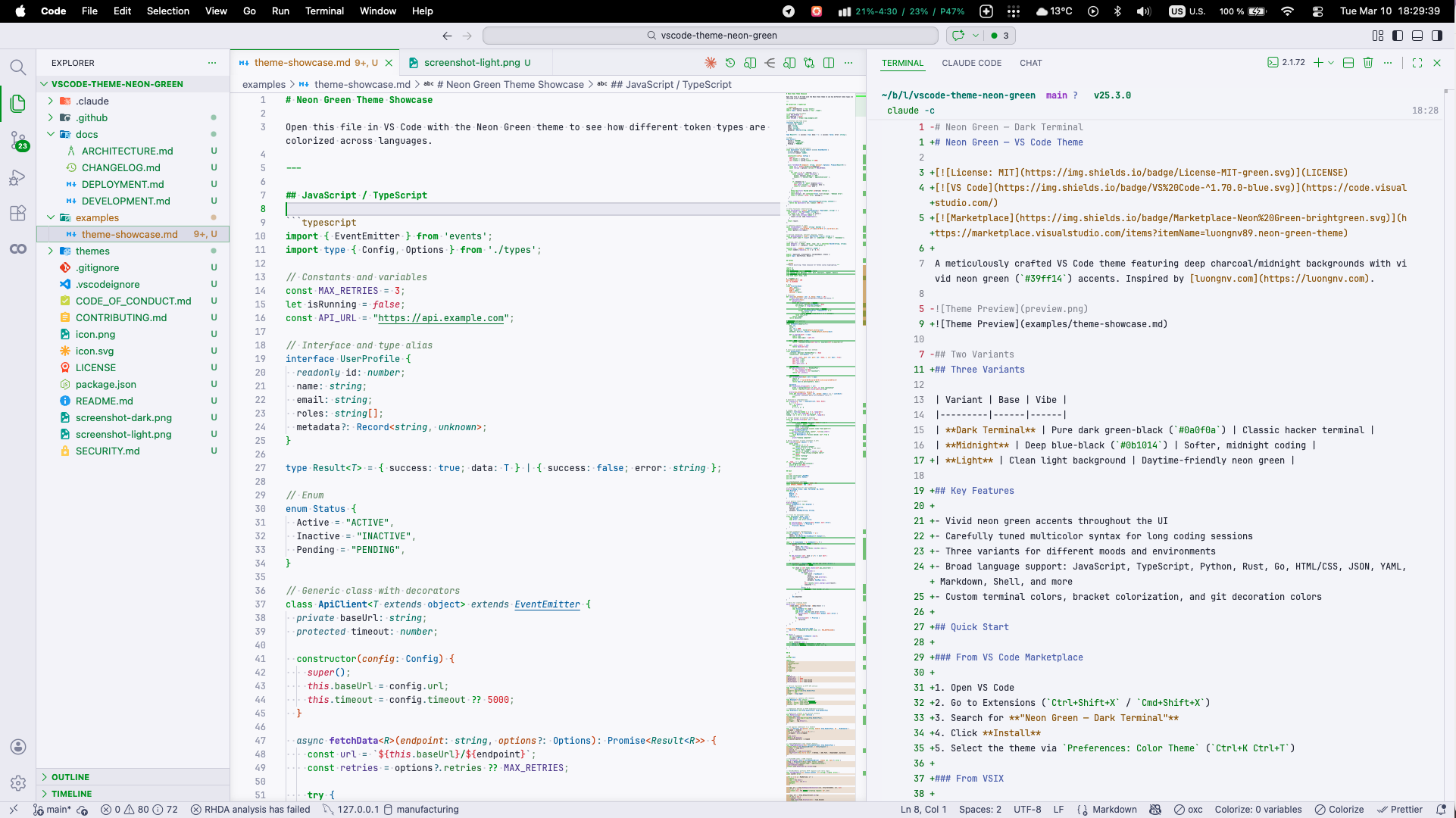 Neon Green Light Theme screenshot